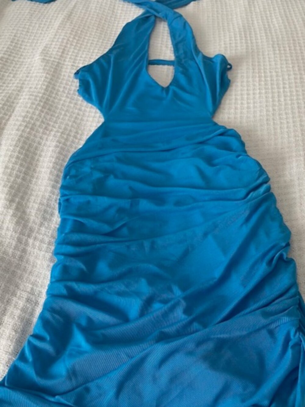 NWOT Hello Molly Bodycon Blue Halter Dress Mesh Small